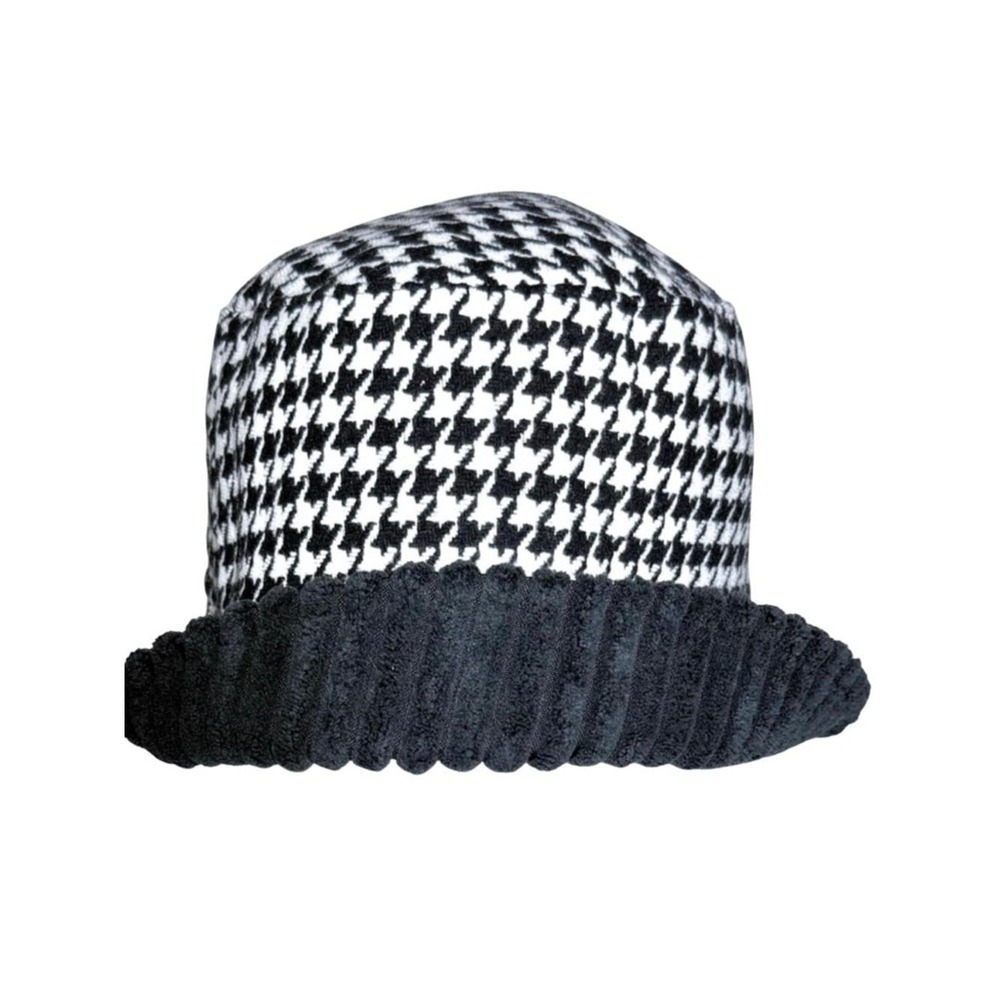 Black White Houndstooth Reversible Bucket Hat Women One Size